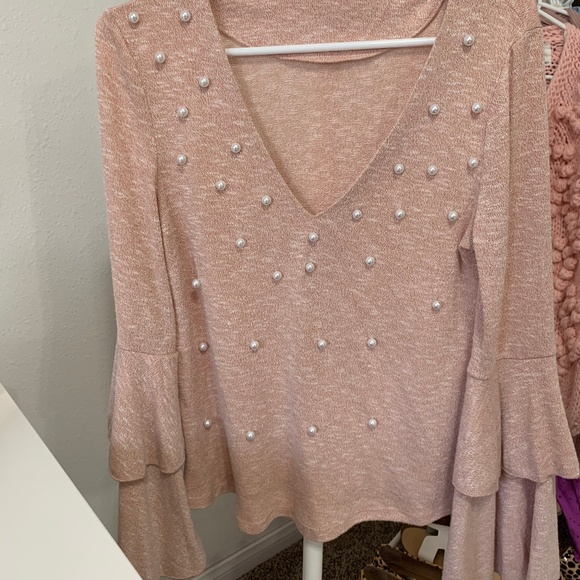 Blush Pearl Embellished Bell Sleeve Top - Picture 1 of 1